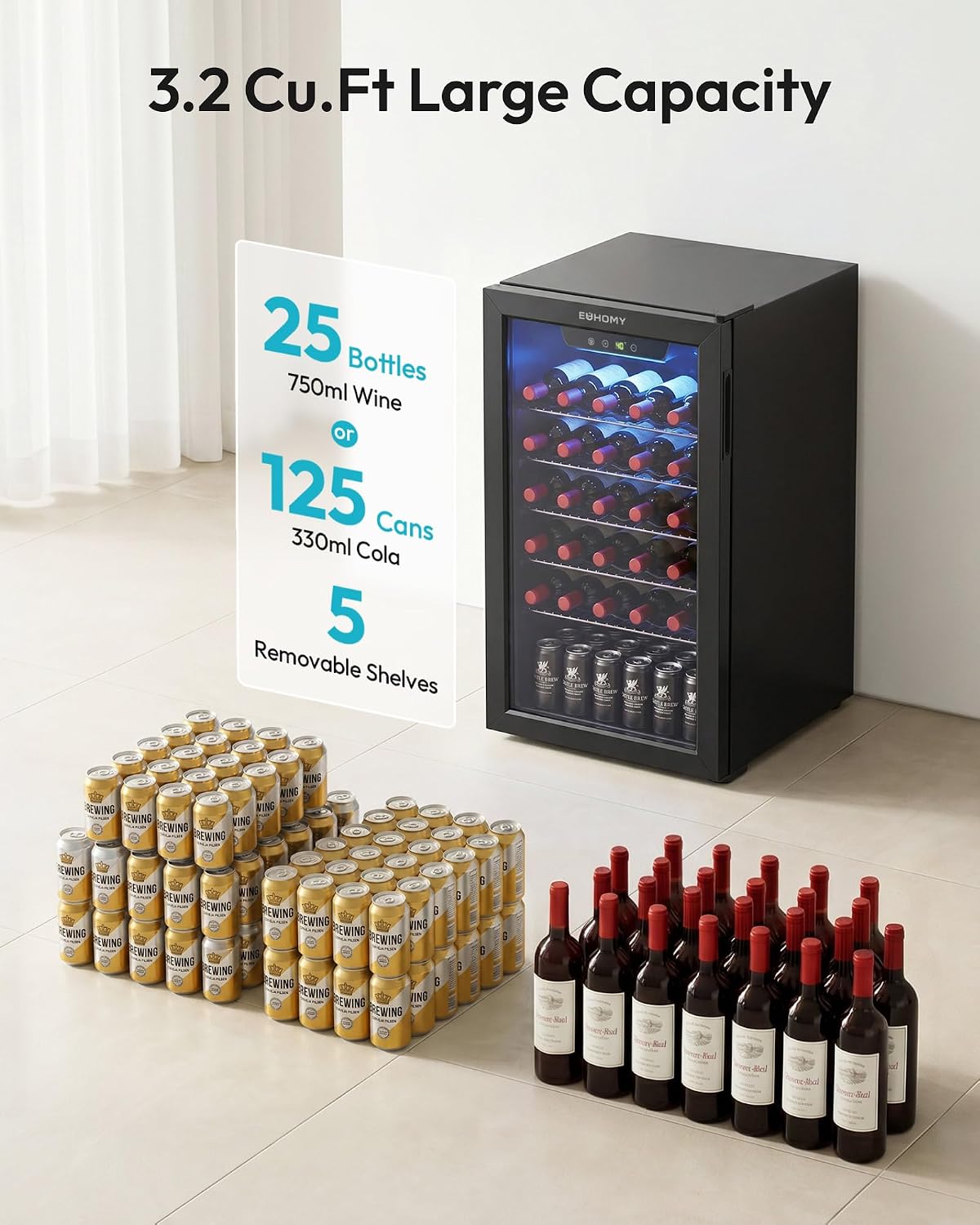 125 Can Beverage Cooler with G - Wine Beer Cooler Fridge 评论和价格