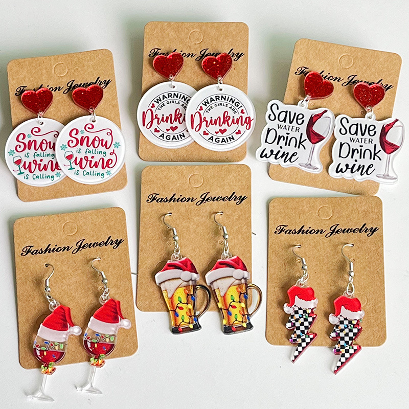 New Christmas Earrings Christm - Wine Beer Hat 评论和价格